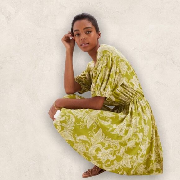 Anthropologie Daily Practice Mini Dress Green Floral Paisley Print S NWT - Picture 2 of 11